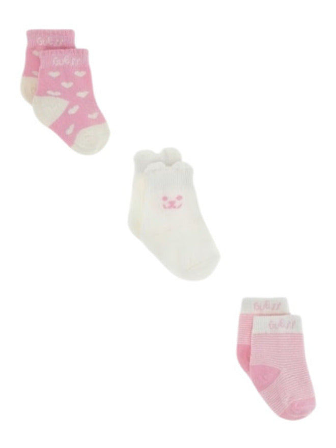 Guess Lot de 3 Paires de Chaussettes Roses Blanches Enfants