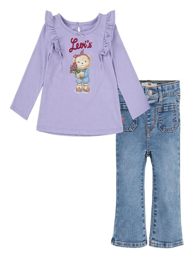 Levi's Lvg 2Pc Tee Flare Completo T-shirt Jeans Lilla Light Blu Denim Bambina