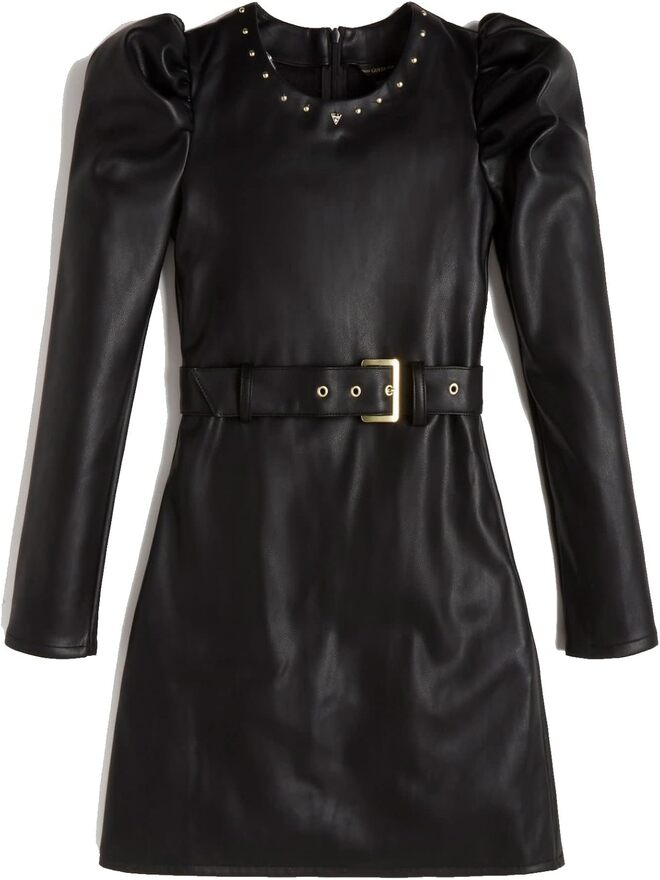 Guess Vestito In Pelle Total Black Bambine Ragazze