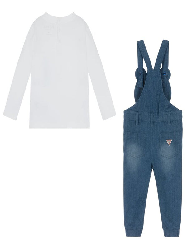 Guess Baby Set 2 pezzi Salopette Maglietta Blu Denim Bianca Bambini