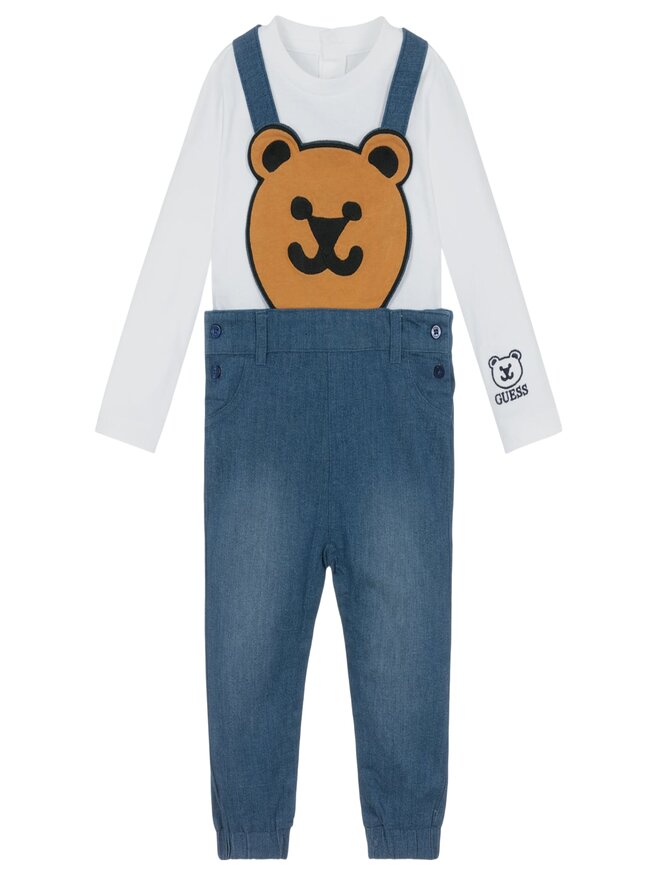 Guess Ensemble bébé 2 pièces Salopette T-shirt Bleu Denim Blanc Enfants