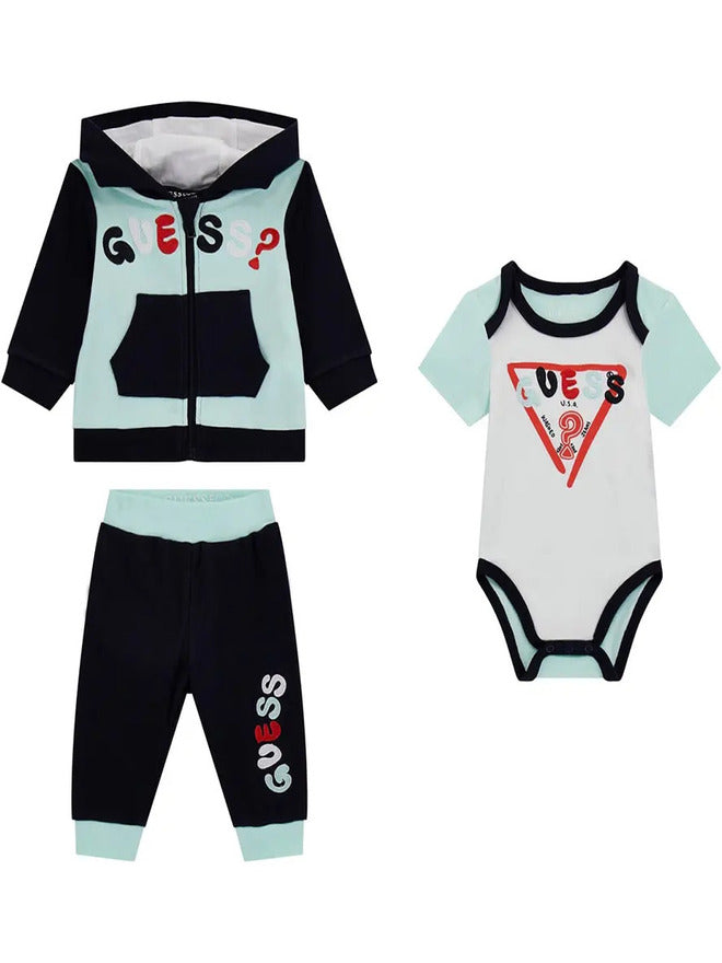 Guess Set Sportif 3 Pièces Survêtement Bleu Ciel Enfant