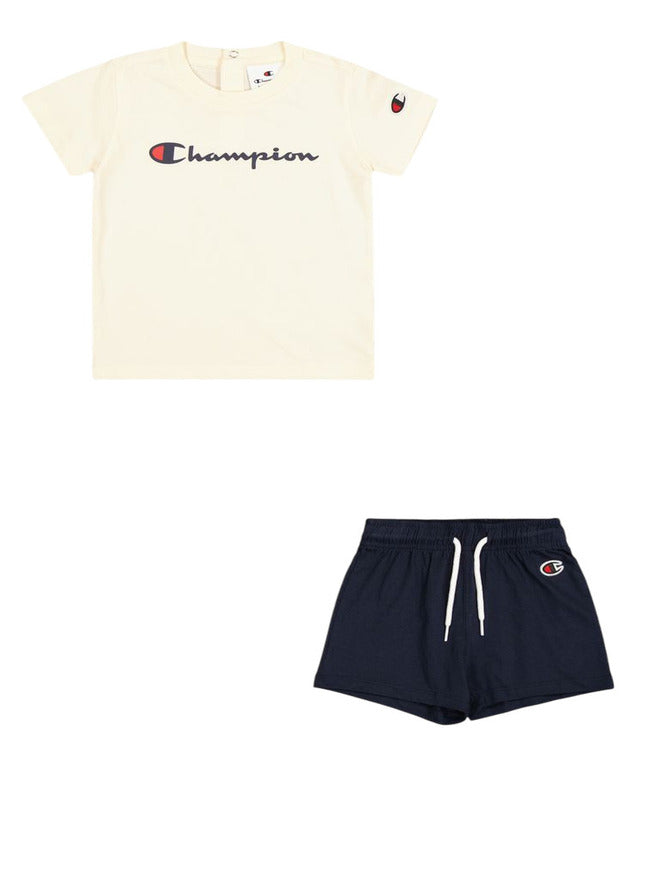 Champion Infant Completo T-Shirt Pantaloncini Beige Blu Bambino