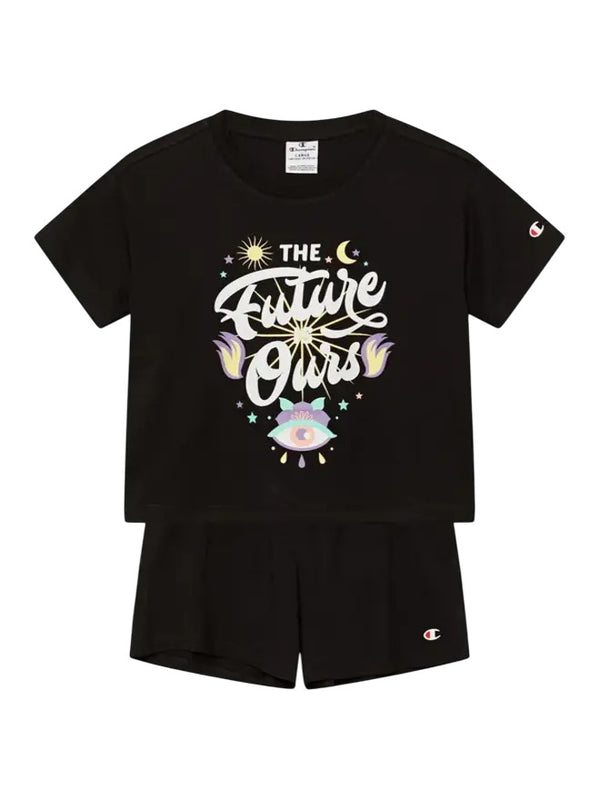 Champion Completo 2 Pezzi Nero Con Stampe Bambina