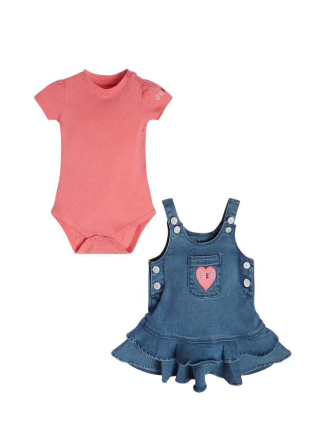 Guess Completo 2 Pezzi Body e Vestito Rosa Blu Denim Bambina
