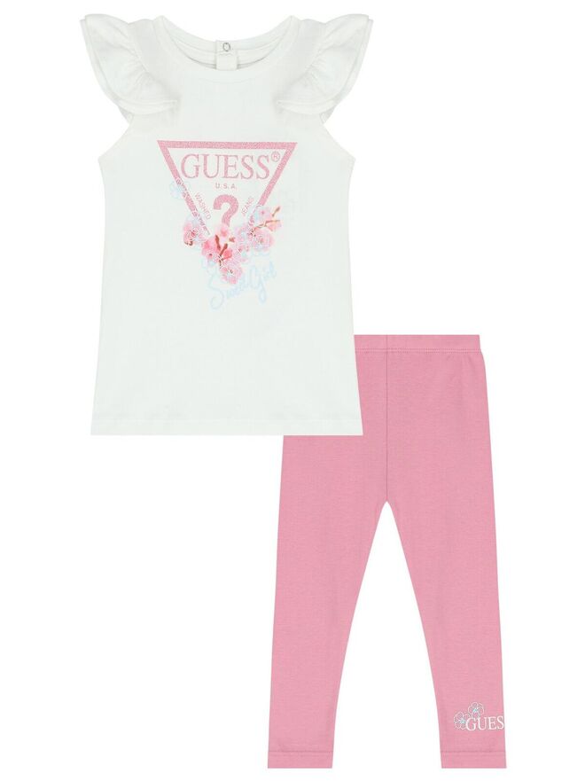 Ensemble Guess Ss Younger 2 pièces blanc rose bébé fille
