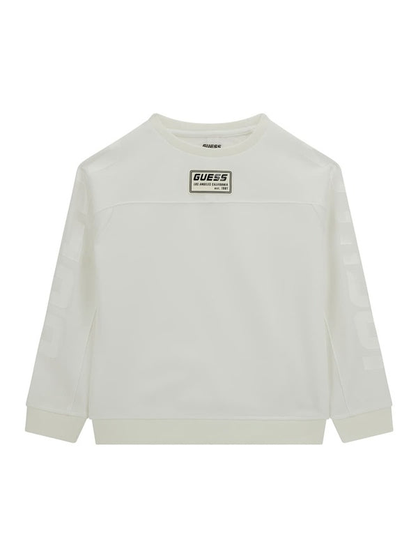 Guess Felpa Girocollo Bianca Con Logo Centrale Bambini