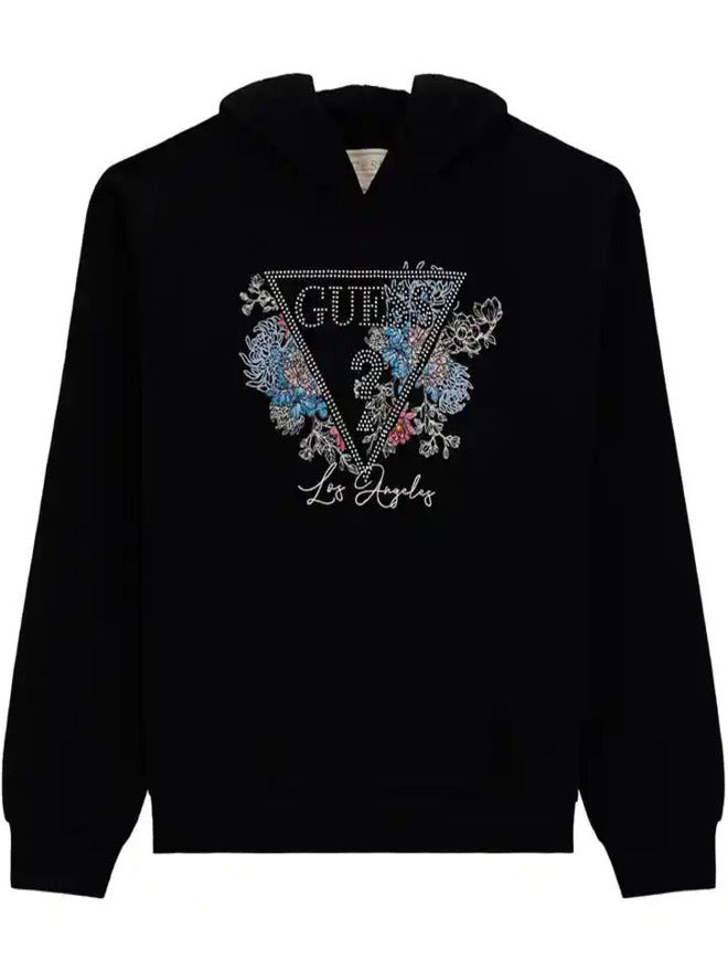 Guess Felpa Con Cappuccio Logata Nera Bambine Ragazze