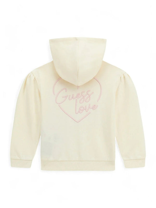 Guess Active Felpa Con Cappuccio Chiusura Zip Panna Bambina