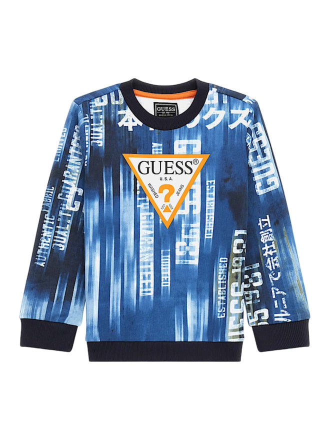 Guess Sweat-shirt Col Rond Bleu Logoté Enfant