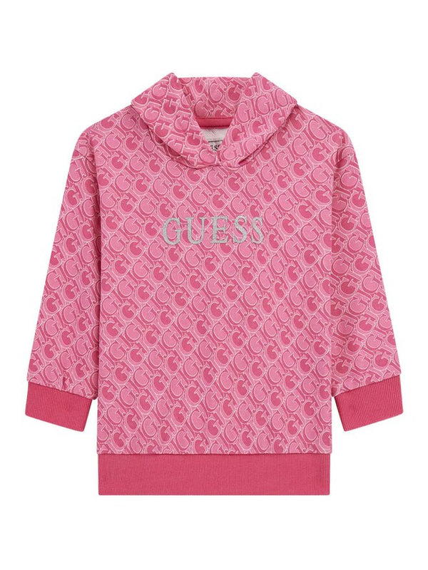 Guess Fashion Kids Felpa Logata Con Cappuccio Rosa Bambina