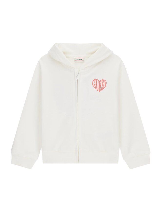 Guess Kids Felpa Chiusura Zip Con Cappuccio Bianca Bambina