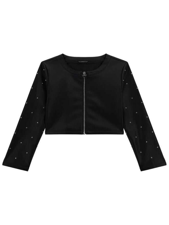 Guess Blouson en cuir noir zippé pour fille