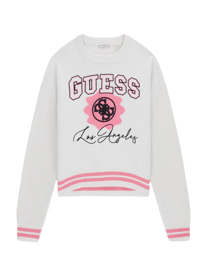 Guess Maglioncino Girocollo Bianco Rosa Bambine Ragazze
