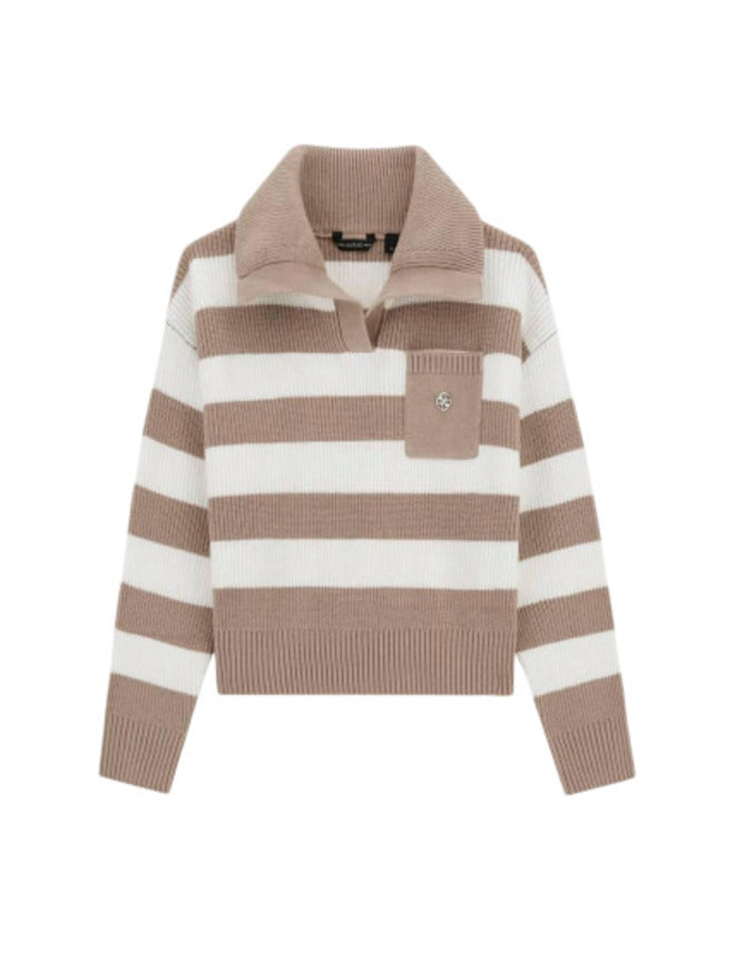 Guess Pull Beige Blanc Col en V Filles