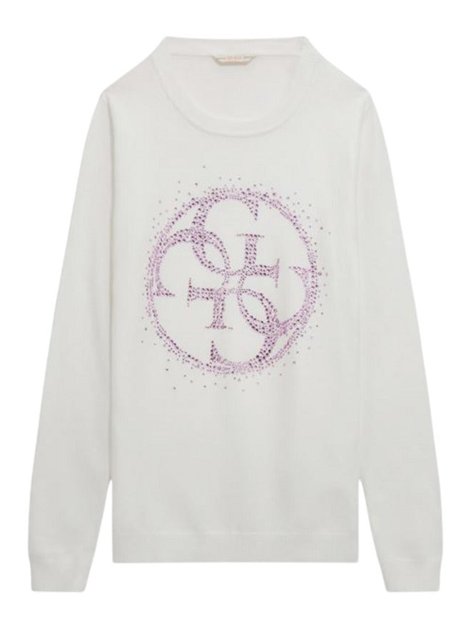 Guess Kids Pull Ras du Cou Blanc Fuchsia Fille