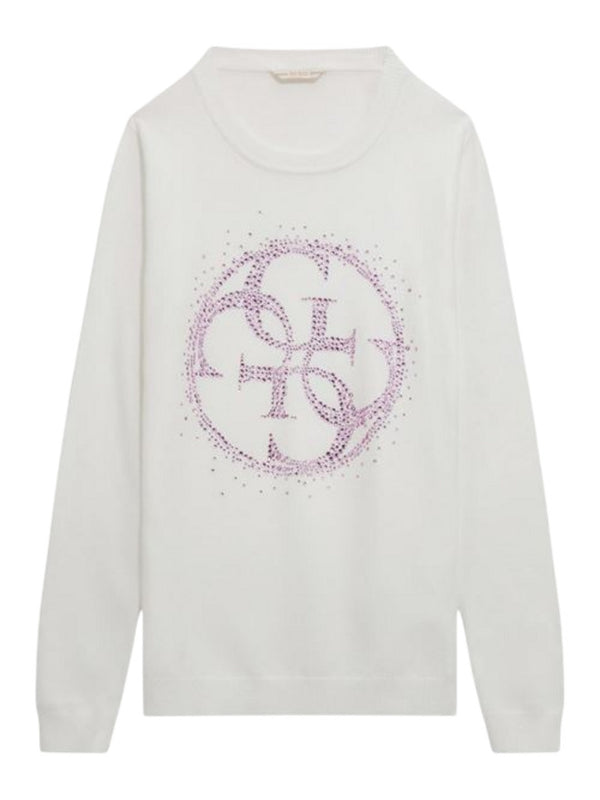 Guess Kids Pull Ras du Cou Blanc Fuchsia Fille