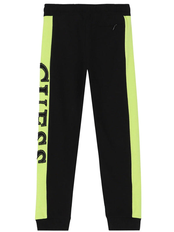 Guess Boys Logo Pantaloni Tuta Neri Verde Fluo Bambino