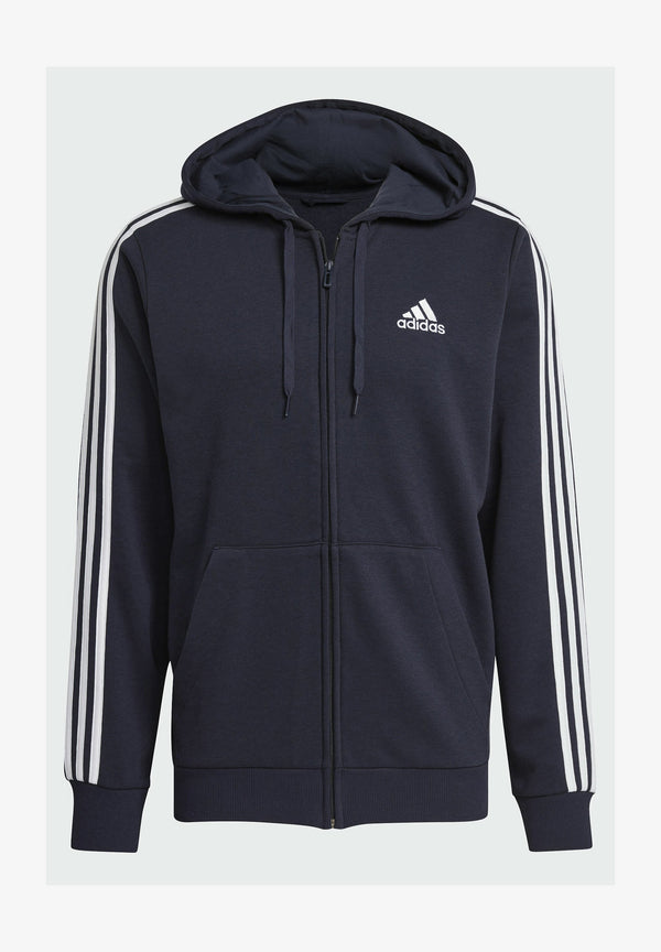 Adidas Essentials French Terry Felpa Chiusura Zip Con Cappuccio Nero Bianco Uomo