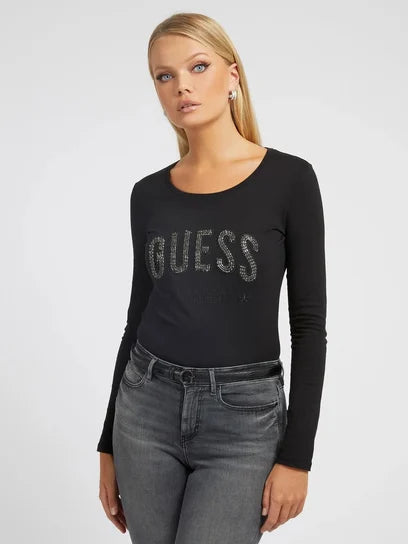 Guess T-shirt Manches Longues Noire Femme