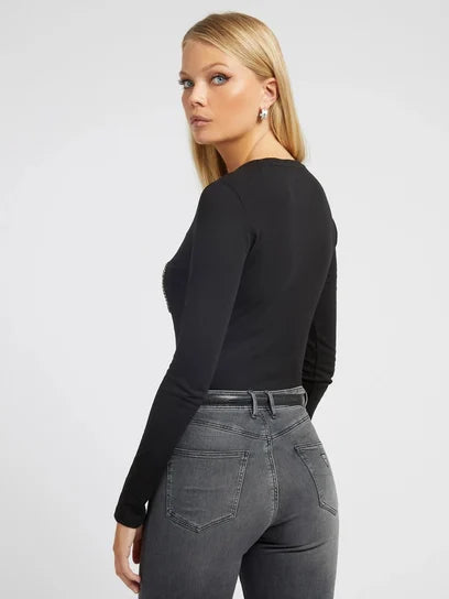 Guess Maglietta Maniche Lunghe Nera Donna