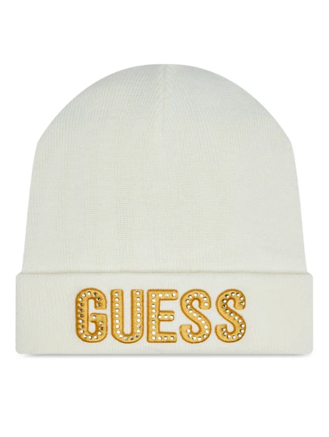 Guess Cappello Con Strass Panna Oro Bambina