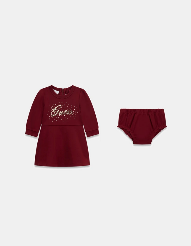 Guess Kids Completo 2 Pezzi Vestito Mutandine Bordeaux Bambina