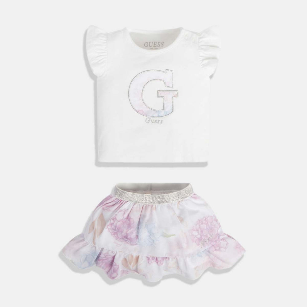 Guess Ss Active Completo 2 Pezzi Bianco Rosa Bambina