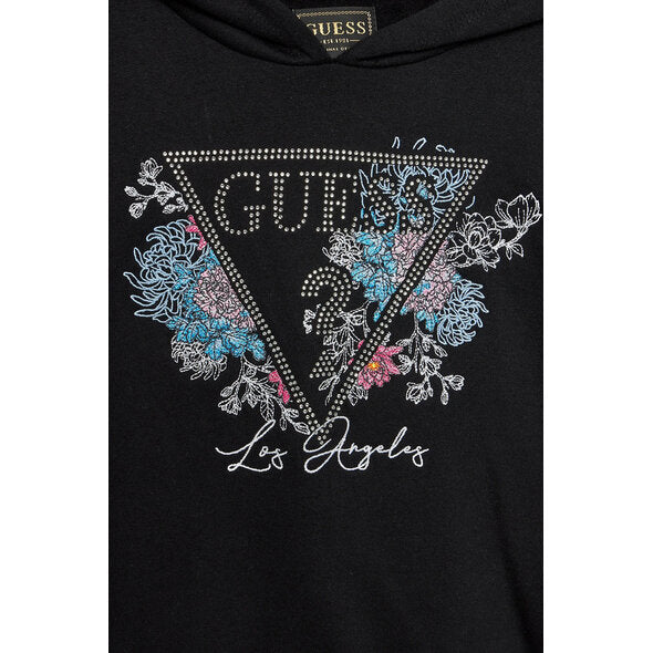 Guess Felpa Con Cappuccio Logata Nera Bambine Ragazze