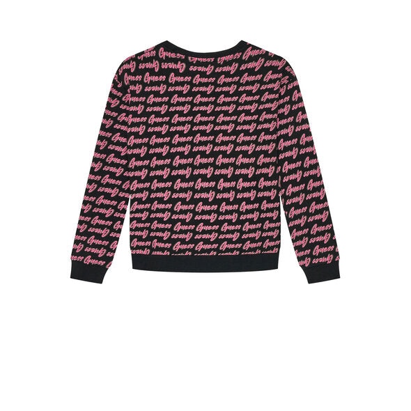 Guess Kids Sweat-shirt Col Rond Noir Rose Enfants Filles