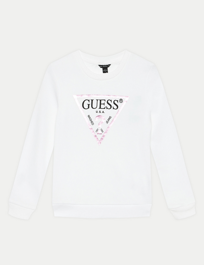 Guess Ls Active Wear Sweat-shirt col rond blanc rose bébé fille