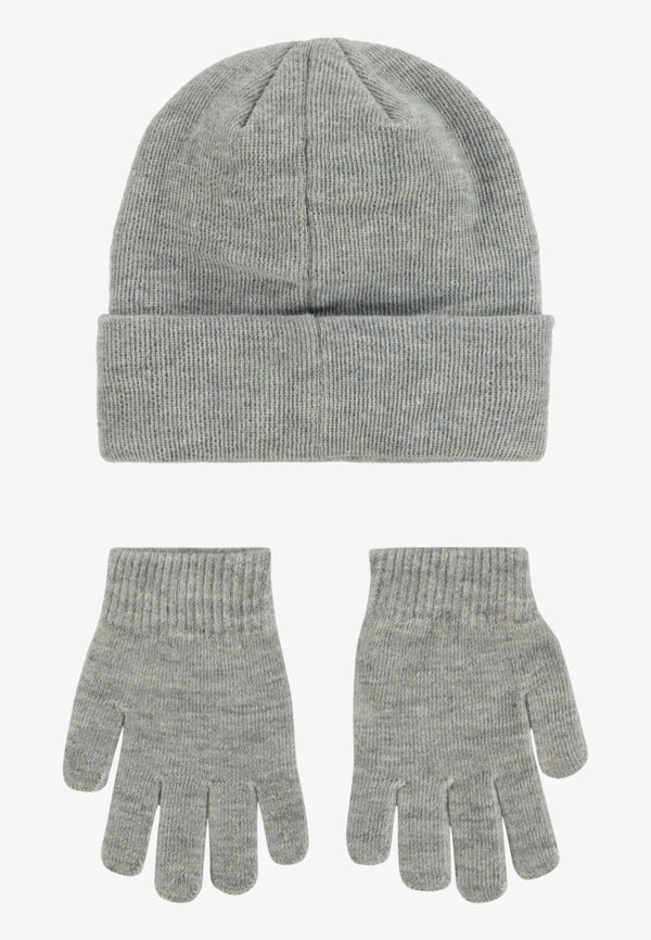 NIKE SET CAPPELLINO GRIGIO CON SCRITTA RICAMATA NERA, GUANTI GRIGI