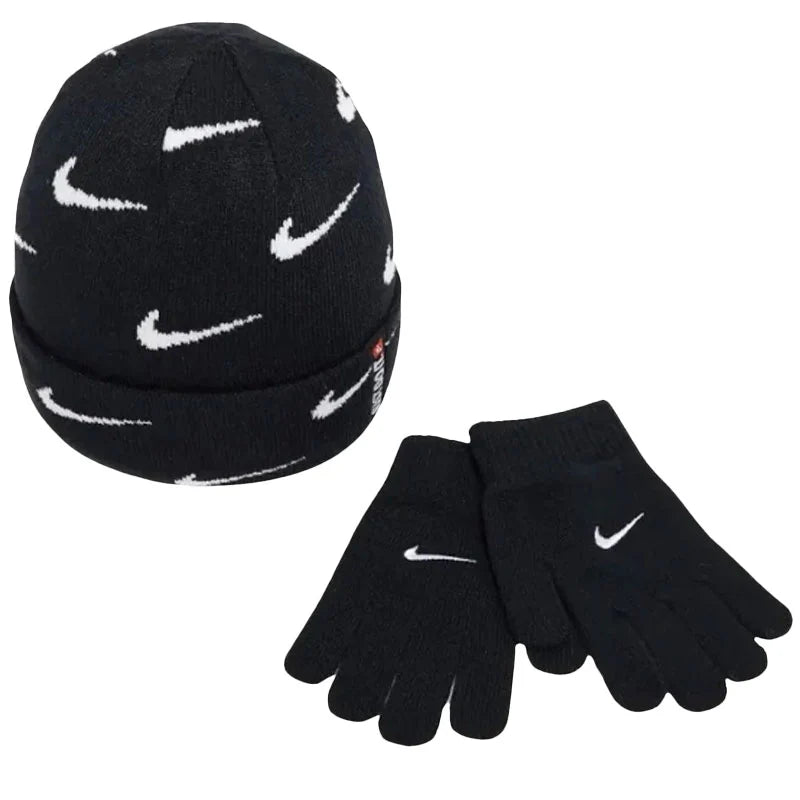 NIKE SET CAPPELLINO NERO CON SWACH BIANCHI, GUANTI NERI