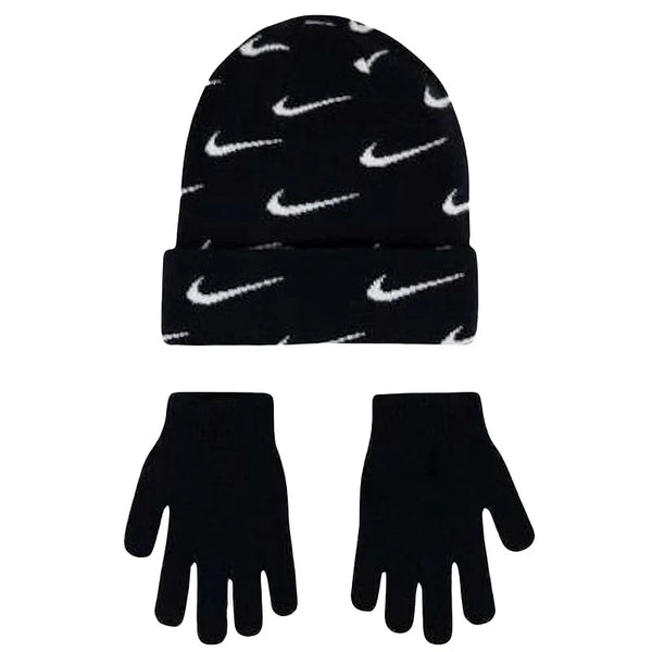 NIKE SET CAPPELLINO NERO CON SWACH BIANCHI, GUANTI NERI