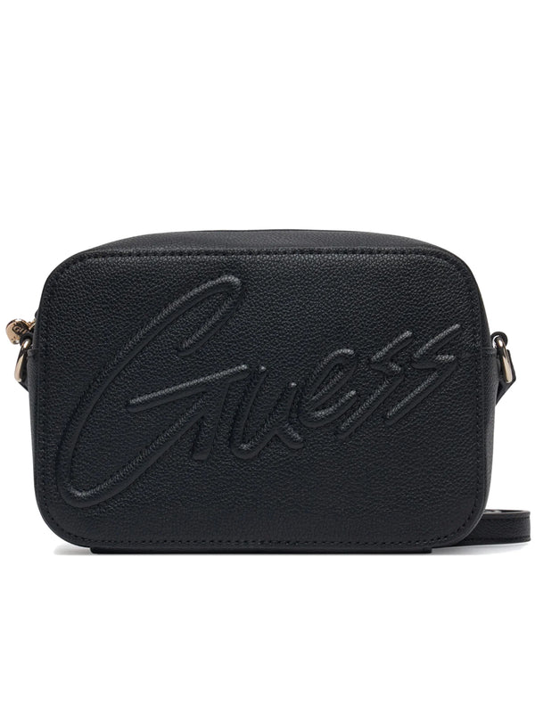 GUESS BORSETTAIN PELLE A TRACOLLA NERA CHIUSURA CON ZIP, SCRITTA IN RILIEVO