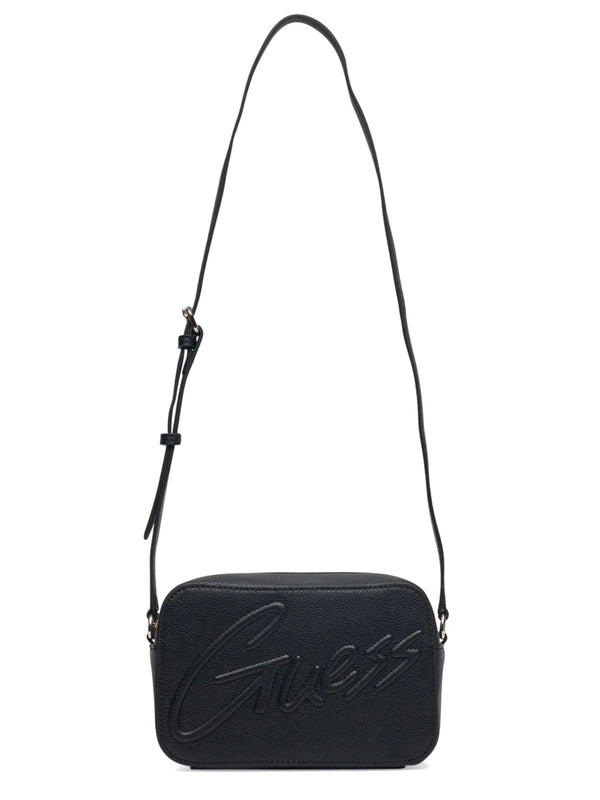 GUESS BORSETTAIN PELLE A TRACOLLA NERA CHIUSURA CON ZIP, SCRITTA IN RILIEVO