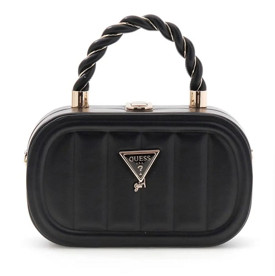 GUESS BORSETTA IN PELLE NERA TRACOLLA A CATENA CON MANICO INTRECCIATO E DETTAGLI ORO