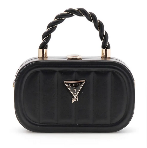 GUESS BORSETTA IN PELLE NERA TRACOLLA A CATENA CON MANICO INTRECCIATO E DETTAGLI ORO