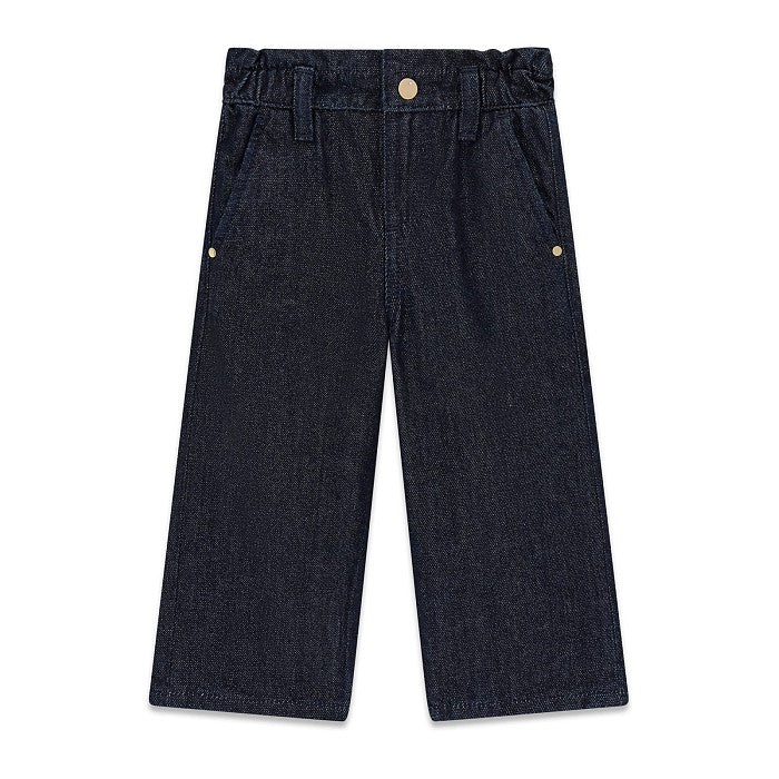 JEANS GUESS LAVAGE FONCÉ EFFET PAILLETÉ RESSORT ÉLASTIQUE À LA TAILLE, DÉTAILS DORÉS FERMETURE ZIPPÉE ET BOUTON