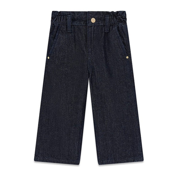 JEANS GUESS LAVAGE FONCÉ EFFET PAILLETÉ RESSORT ÉLASTIQUE À LA TAILLE, DÉTAILS DORÉS FERMETURE ZIPPÉE ET BOUTON