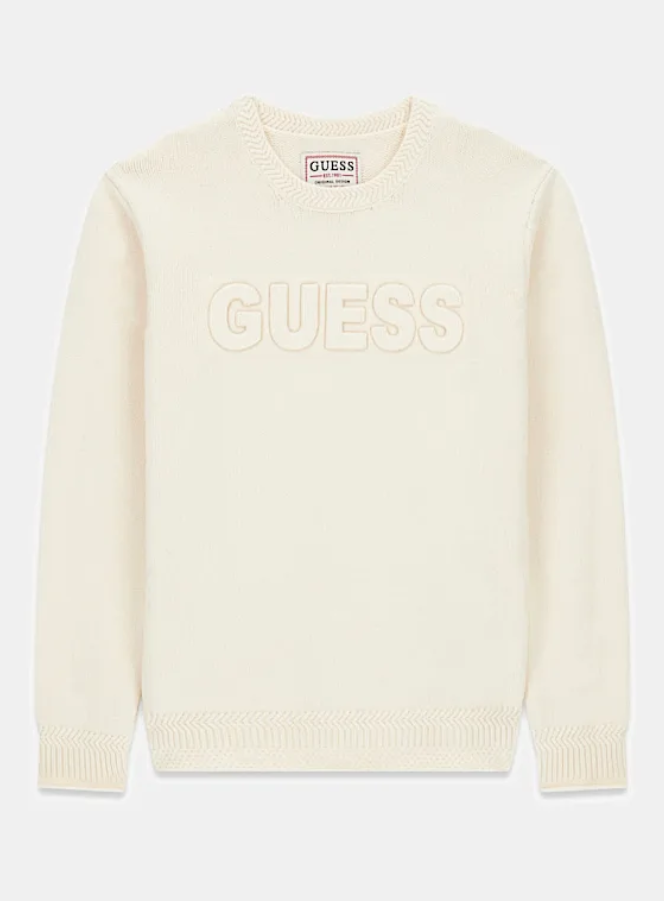 Guess Pull Col Rond Blanc Enfant