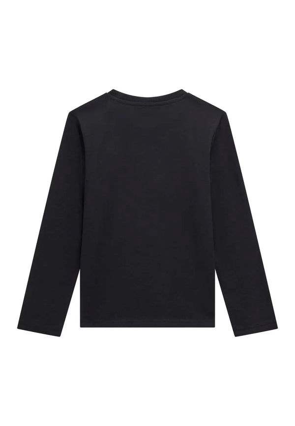Guess Boys Black Logo T-Shirt Maniche Lunghe Bambini Ragazzi