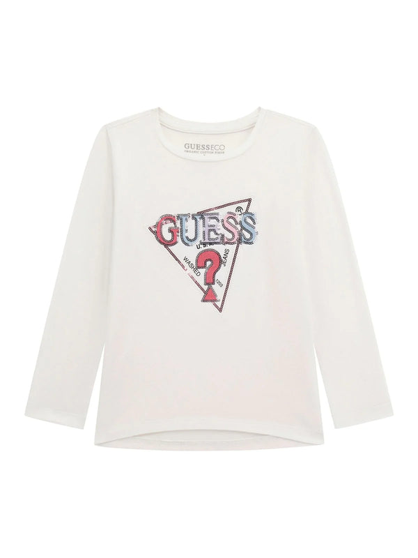 Guess High Low Ls T-shirt Manches Longues Blanc Enfant