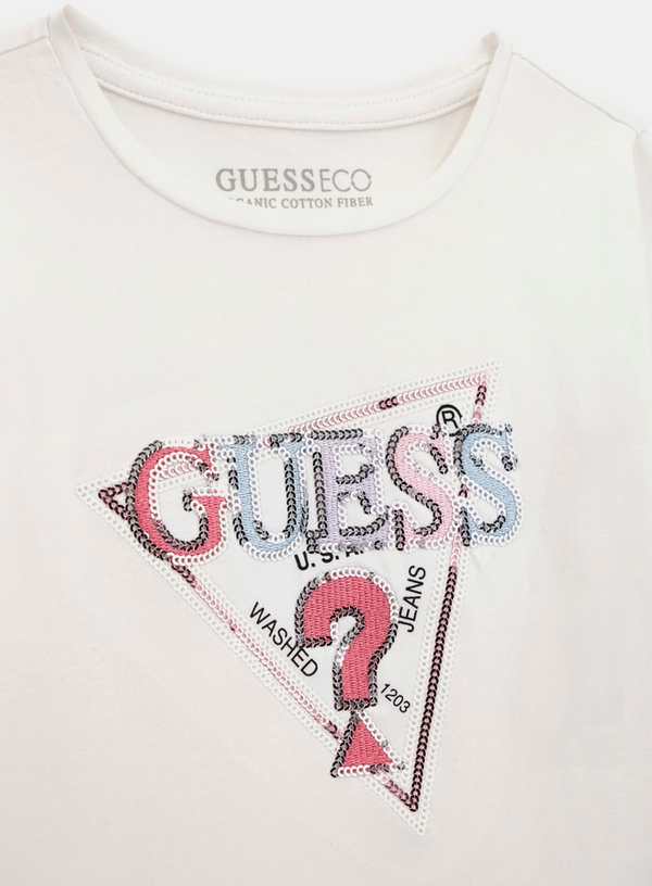 Guess High Low Ls T-shirt Manches Longues Blanc Enfant