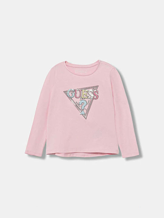Guess High Low Ls T-shirt manches longues rose fille
