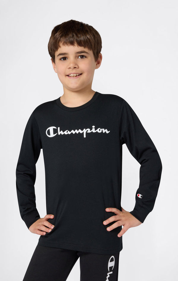 Champion Ml Script T-Shirt Manches Longues Noir Enfants Garçons