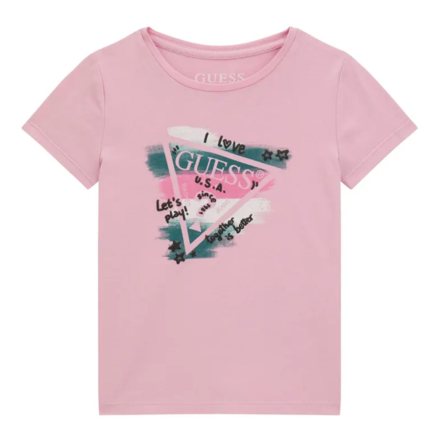 Guess Kids T-shirt Rosa Con Grafica Multicolore Bambina