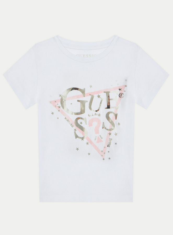 Guess Eco Signature Triangle Tee T-shirt Bianca Bambina