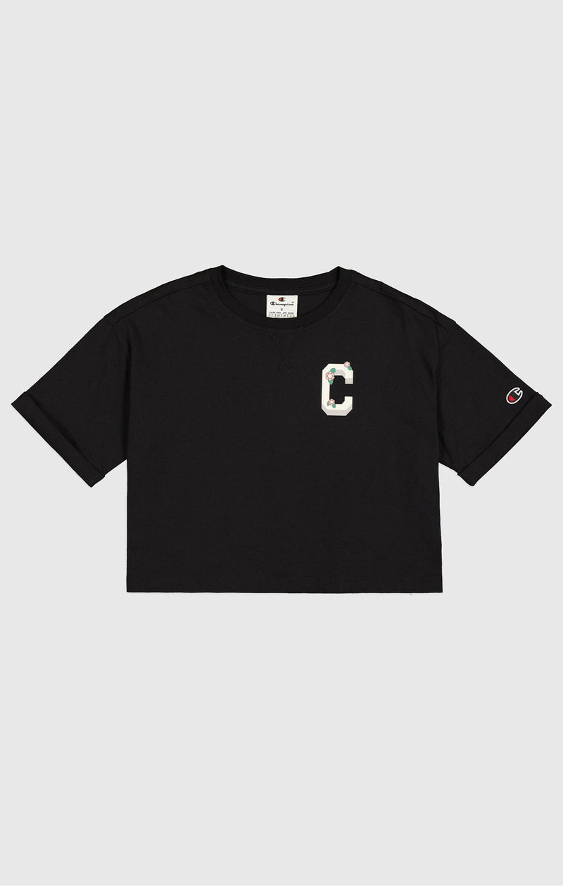 Champion Oversize Cropped T-Shirt Nera Bambina