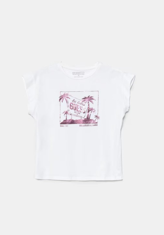 Guess Kids T-shirt sans manches blanche fuchsia fille